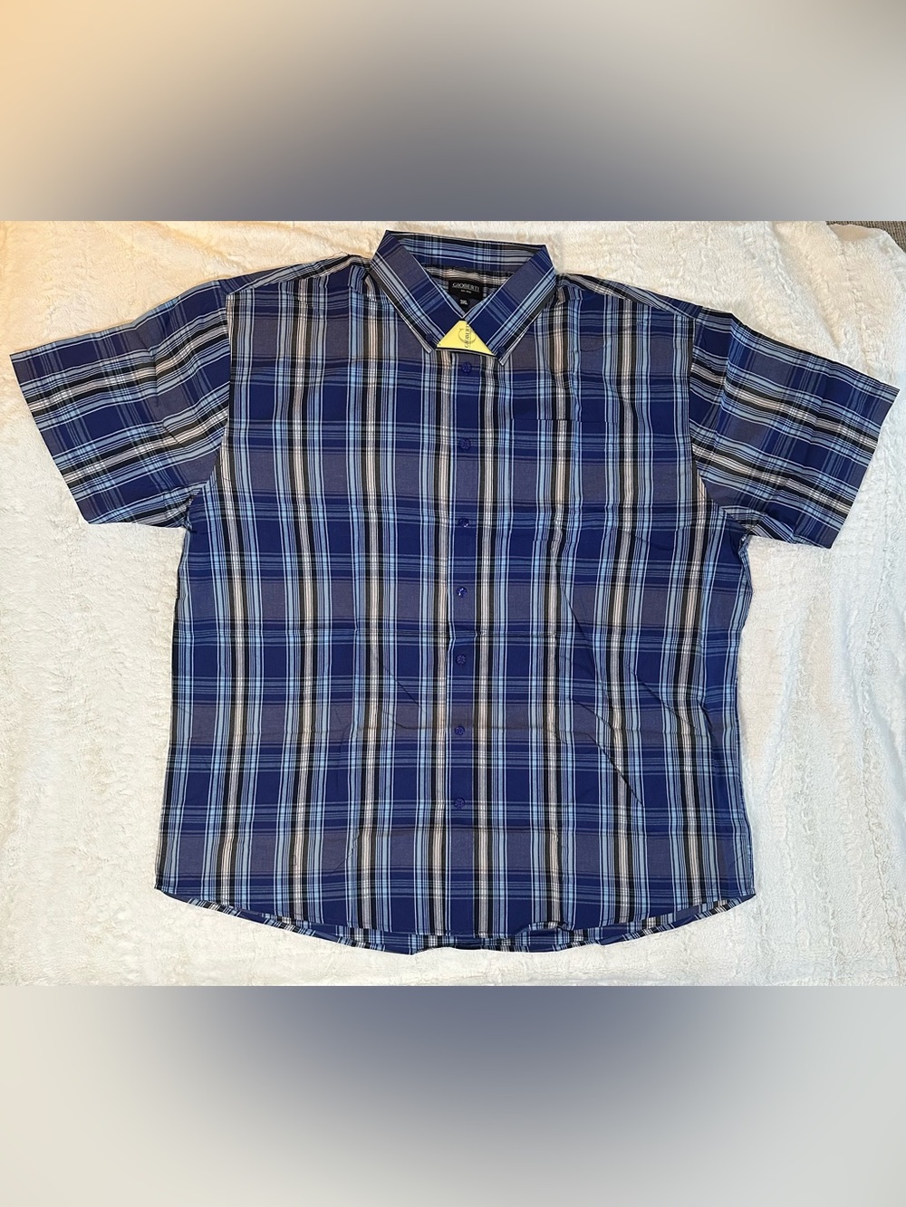 NWT Gioberti Men's Blue Plaid Short-Sleeve Button-Down Shirt